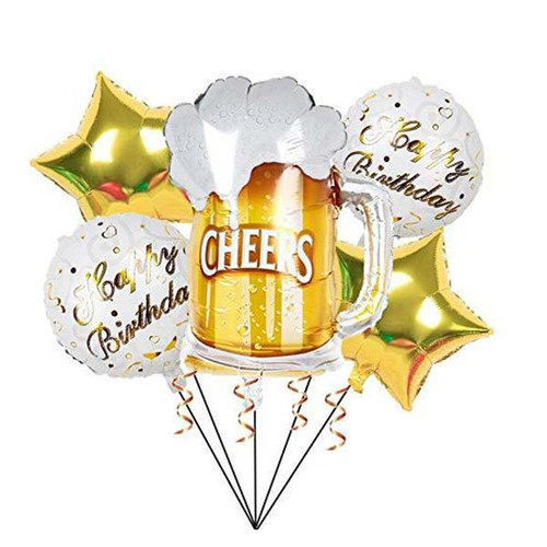 5pcs/Set Happy Birthday Beer Cheers Foil Balloon