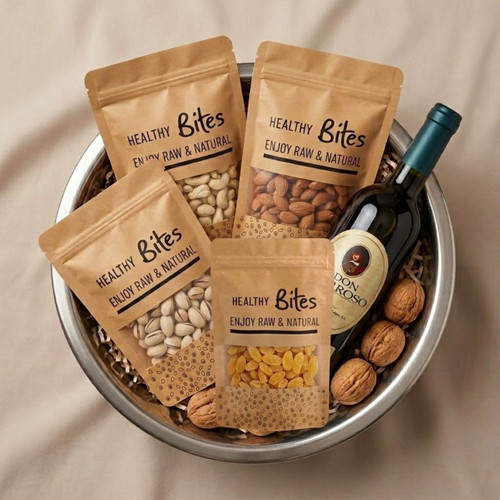 Stainless Steel Bowl Combo With Wine And Dry Nuts