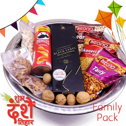 JW Black Label And Namkeen Hamper In Big Bucket