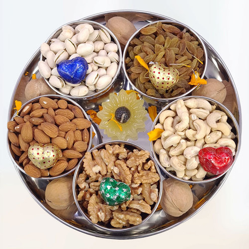 Mixed Dry Nuts Decorated Steel Tray (5 Types)