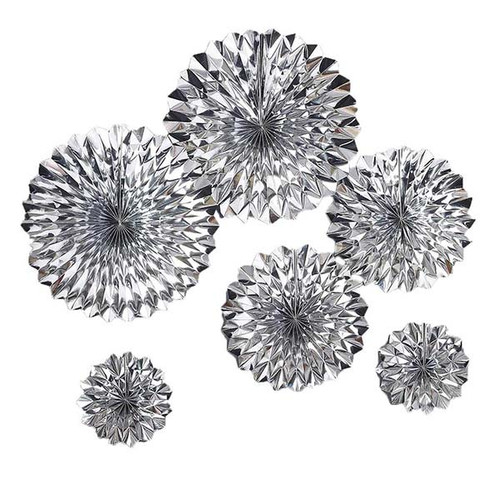 6 Pcs/Set Metallic Silver Paper Fan Party Decorations