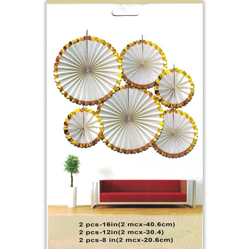 White Paper Hanging Fan Decorations - 6 Pcs/Set