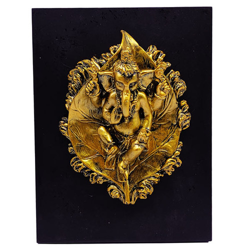 Gold Plated Lord Ganesh on Leaf Wall Hanging Decor