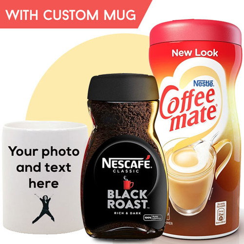 Nescafe Classic Black Roast Instant Coffee, Coffeemate and Personalized Coffee Mug
