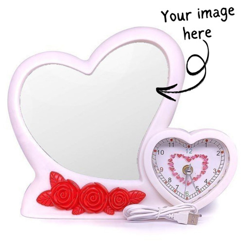 Magic Mirror Love Photo Frame with Clock
