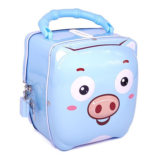 Cute Pig Bag Design Tin Coin Box for Kids (Blue)