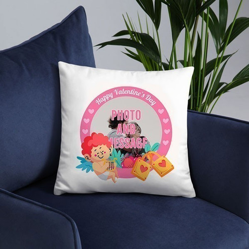 Photo And Message Print Cushion With Happy Valentine's Day