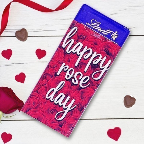 'Happy Rose Day' Printed Wrapper in Lindt Swiss Classic Chocolate 100g