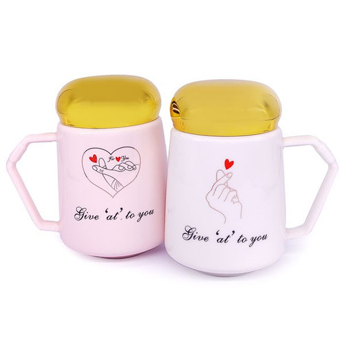 Ceramic Cute Couple Coffee Mug with Lid