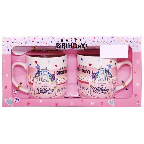 2 Pcs/Set Happy Birthday Printed Ceramic Coffee Mug