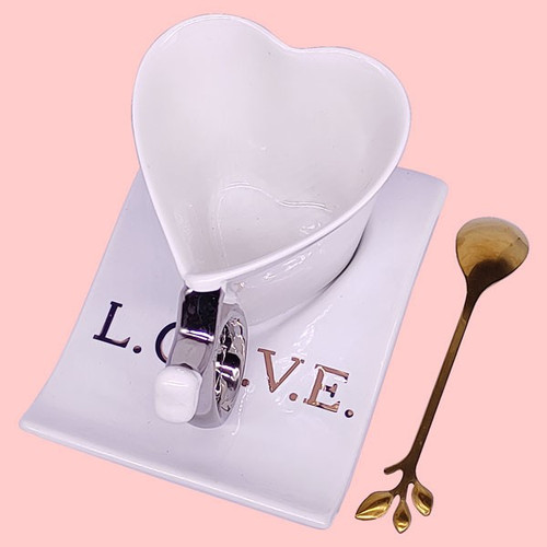 ''Love'' Printed Red Ceramic Couple Mug With Spoon (01)