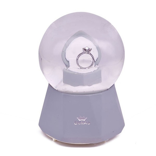 For Propose Day Romantic Ring Design Snow Globe Music Box