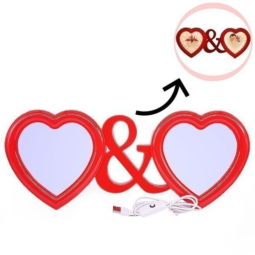 3 in 1 Double Heart Magic Mirror with Photo Frame and Clock