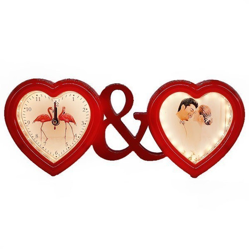 3 in 1 Double Heart Magic Mirror with Photo Frame and Clock