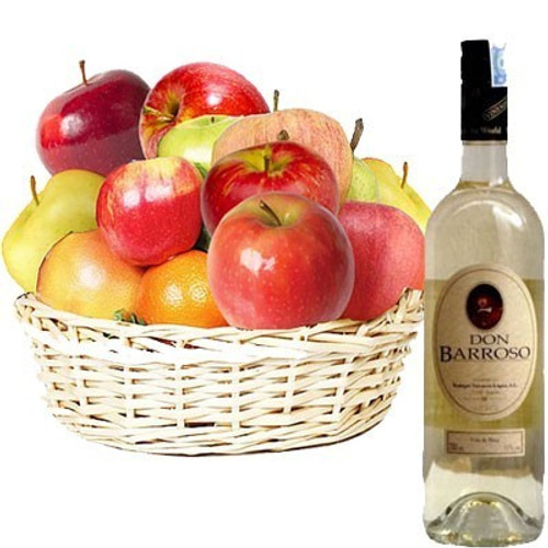Assorted Fruit Basket with Sweet Summer Wine