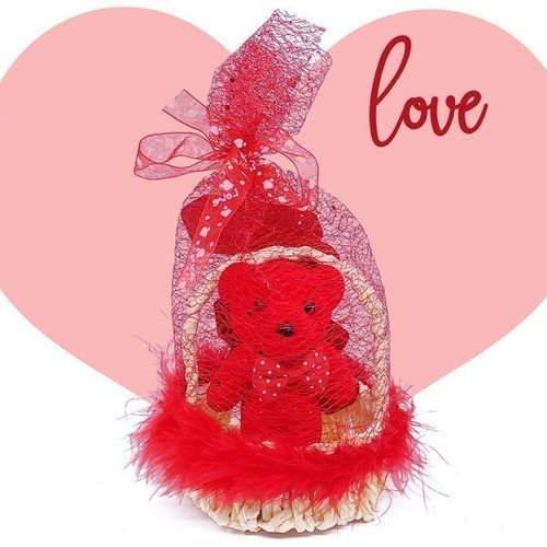 Beautiful Red Teddy Decorated Basket Showpiece