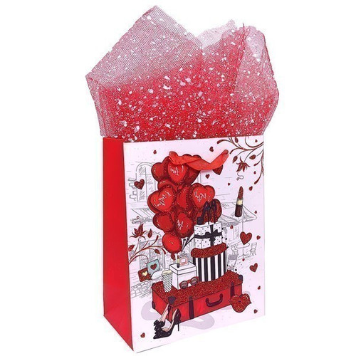 Love Heart Cosmetic Design Printed Paper Bag (1-3 Items)
