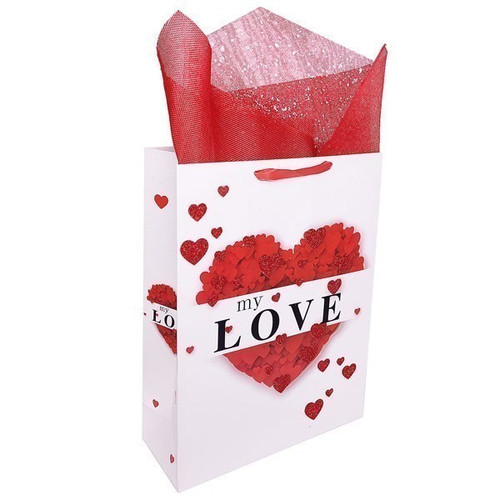 'My Love' Printed Design Glittery Heart Paper Bag (2-4 Items)