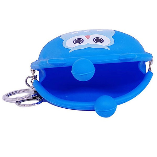 Owl Design Silicon Round Coin Purse Key-Ring (Blue)