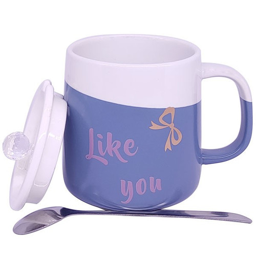 Quality Coffee Mug including Ceramic Lid & Steel Spoon
