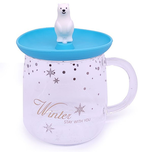 Fancy Glass Mug With Bear Design Rubber Lid