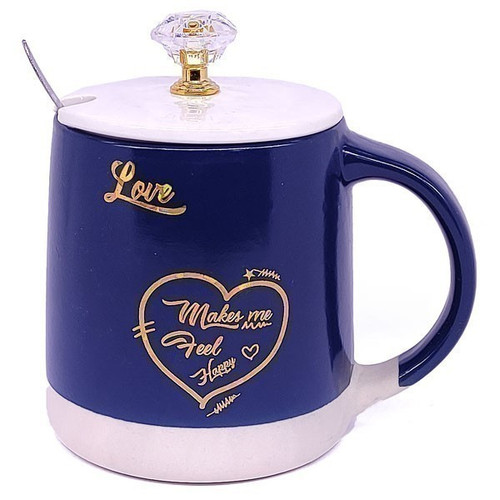 Denim Blue Coffee Mug With Lid & Spoon