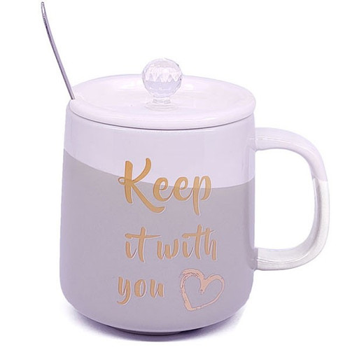 'Keep It With You' Ceramic Coffee Mug With lid & Spoon