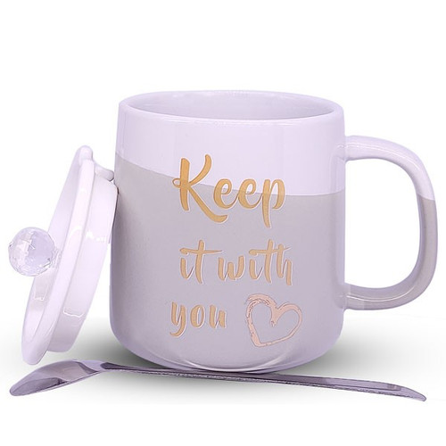 'Keep It With You' Ceramic Coffee Mug With lid & Spoon