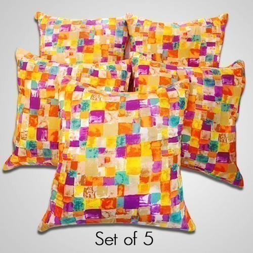 Cushion With Cover - Set of 5 Pcs, 16"x16" Cotton Abstract