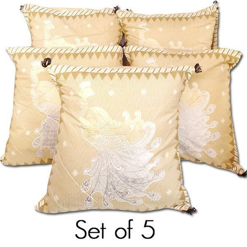 Peacock Design Printed Cushion Cover with Cushion (Set of 5)