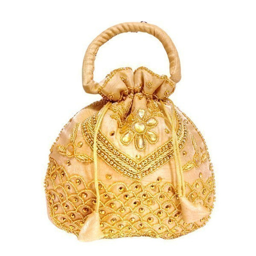 Golden Colour Heavy Embroidered Wedding Potli Bag
