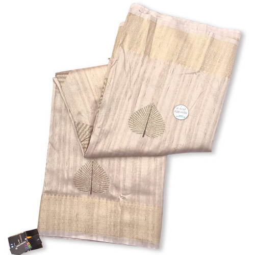 Ladies Woven Linen Saree - Magnolia Cream