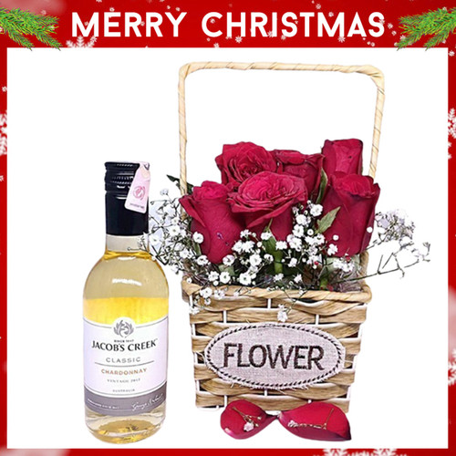 Gift For Her - Jacob's Creek Wine & Rose Flower's Basket