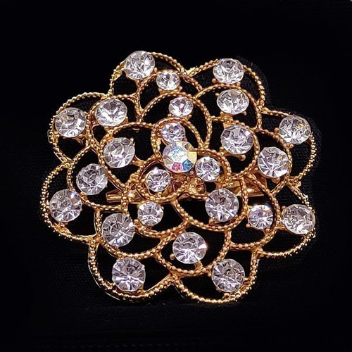 Elegant Flower Design Stone Studded Golden Saree Pin