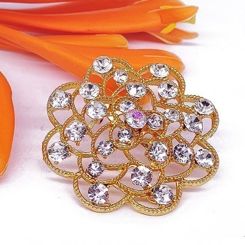 Elegant Flower Design Stone Studded Golden Saree Pin