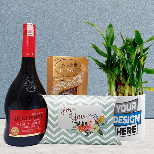 JP Chenet Red Wine & Lucky Bamboo With Personalised Mug