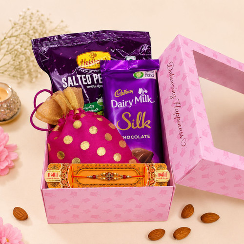 Rakhi Combo Gift with Chocolates and Dry Nuts (Rakhi Thread May Vary)