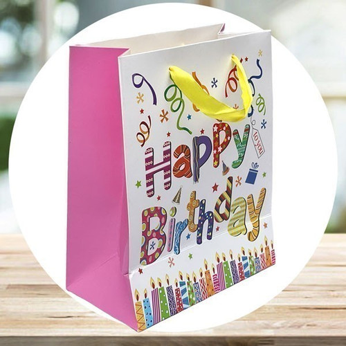 'Happy Birthday' Printed Cute Paper Bag (Pink)