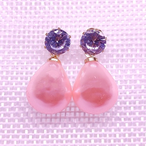 Pink Toned Pearl Drop Fashion Earring