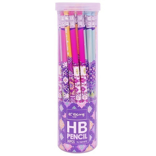 36 Pcs/Set Bright Multi Colour Yalong HB Pencils with Eraser Head