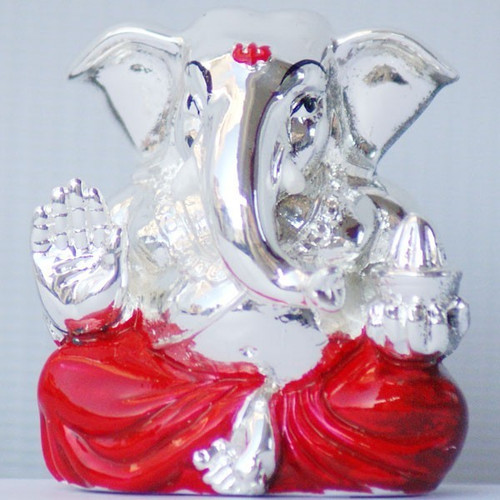 Silver Wax Idol of Lord Ganesh Ji (Red)