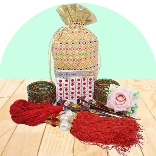 Chura, Bindi, Hair Clip & Dhago in a Pouch (Free Mehendi)