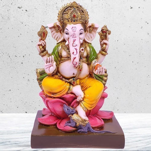 Lord Ganesha Sitting on Lotus Marble Statue
