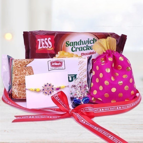 Rakhi Gift - Cookies, Rakhi, Ganesh Idol & Dry Nuts