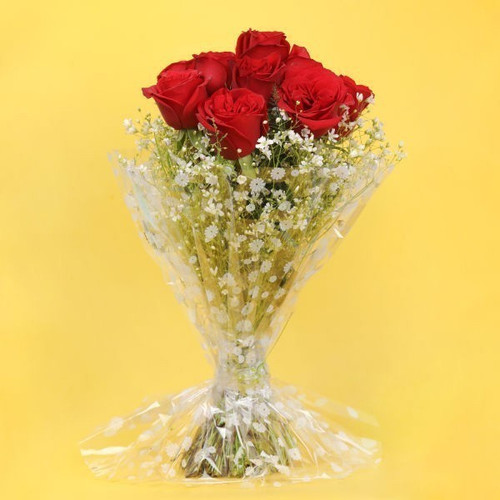 Simple Arrangement Half Dozen Red Roses Bunch