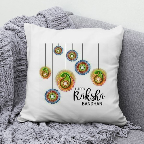 "Happy Raksha Bandhan" Printed Cushion Gift For Rakhi Day Special