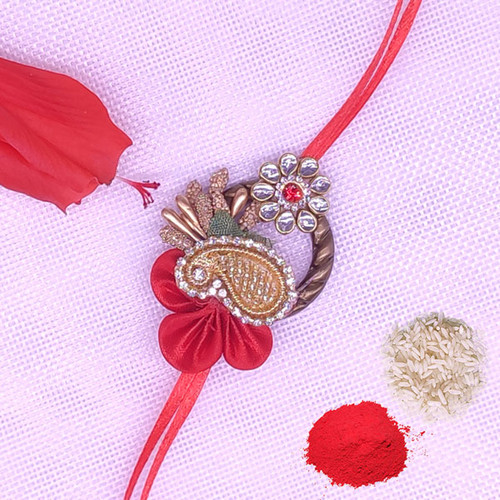 Stone Decorated Mayur Design Rakhi Thread