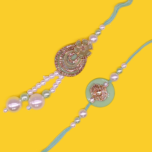 Fancy Beautiful Bhaiya Bhabhi Stone Decorated Rakhi Thread