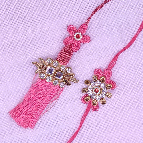 Cute Pink Floral Rakhi Thread For Bhaiya Bhabhi