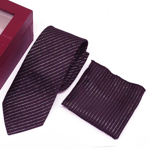 Silver Stripped Black Tie For Men
